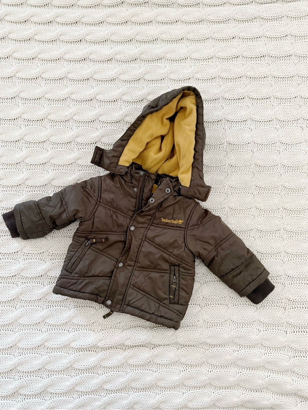 Timberland Baby Brown Jacket with Yellow Lined Hood